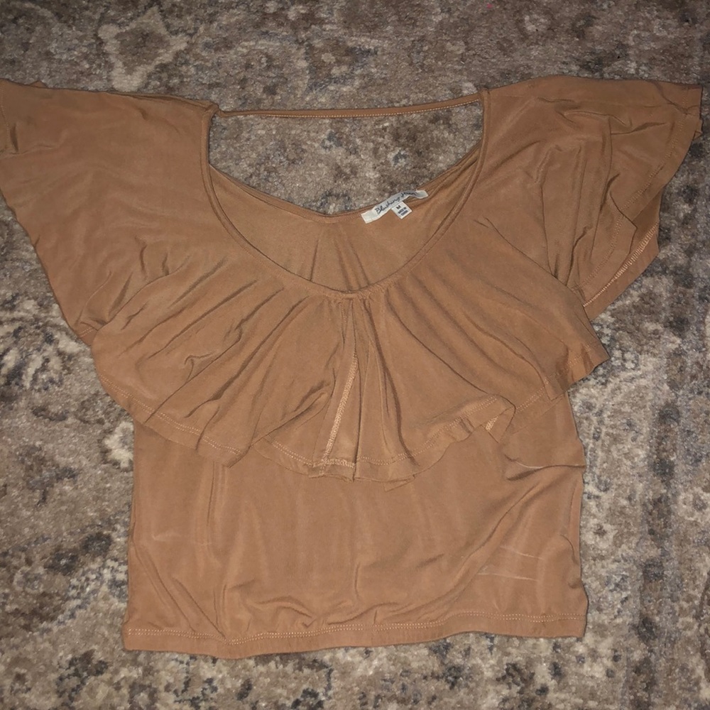 Stretchy ruffled tan dress top